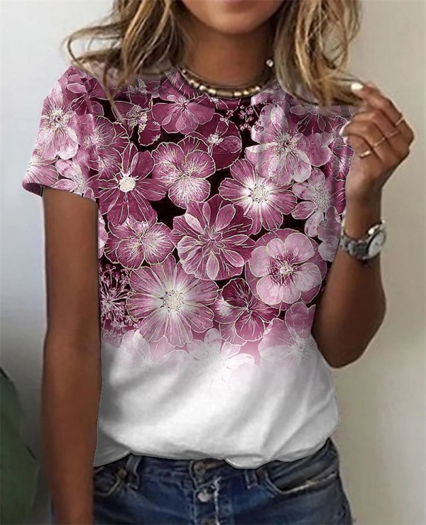 Huamang Printed Short Sleeve Round Neck T-Shirt