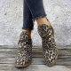Women's Retro Boots Fashion Leopard Print Shoes Pointed Toe Square Heel Ankle Boots
