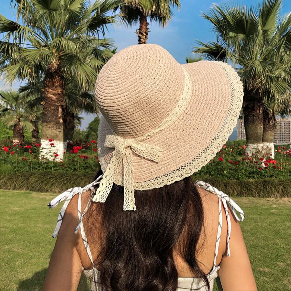 New Summer Women's Korean Version Of Gauze And Bowknot Straw Hat