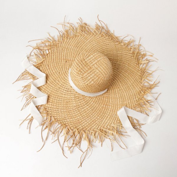 New Raffia And Papyrus Blended Woolen Fringed Straw Hat With Big Brim