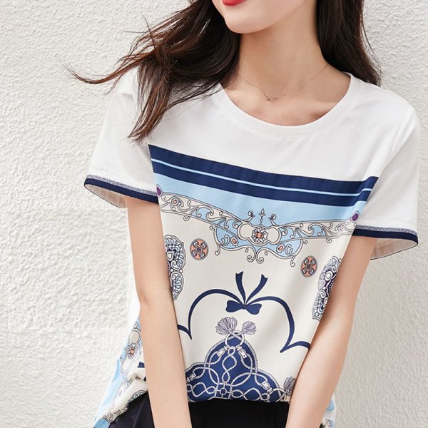 Printed Versatile Loose Top Short Sleeve