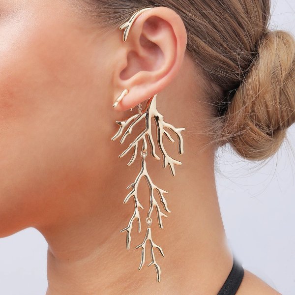 Fashion Jewelry Metal Personality Coral Asymmetric Earrings